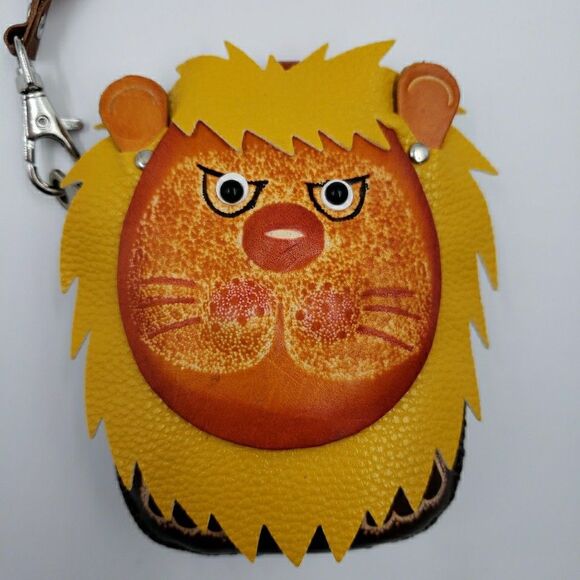 Lion Cat Gift Wristlet Wallet Card Holder Keychain Quirky Handmade Unique Boho - Picture 4 of 16